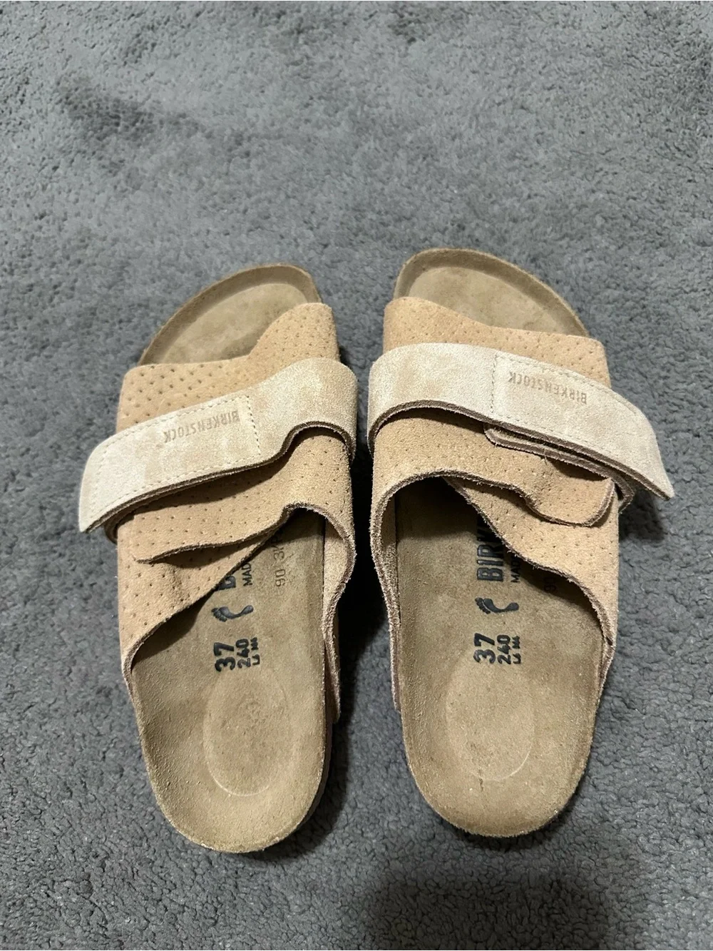 Birkenstock Suede Slide Sandals in Tan and Light Brown